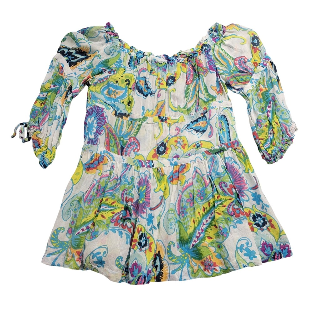 Maeve Anthropologie Off Shoulder Tunic Top Paisley Floral Tiered Multi Color S